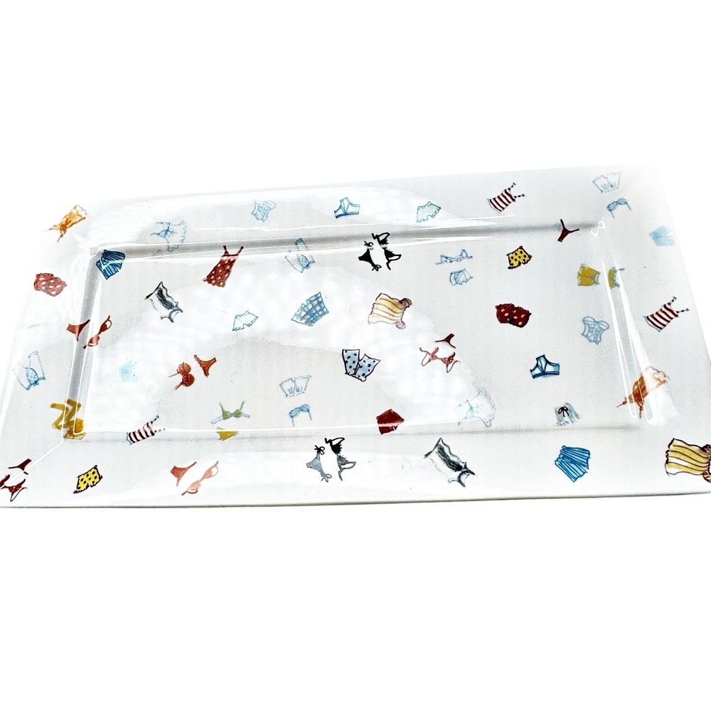 Fishs Eddy Cynthia Rowley Rectangular Platter Plate Lingerie Print Porcelain 14"
